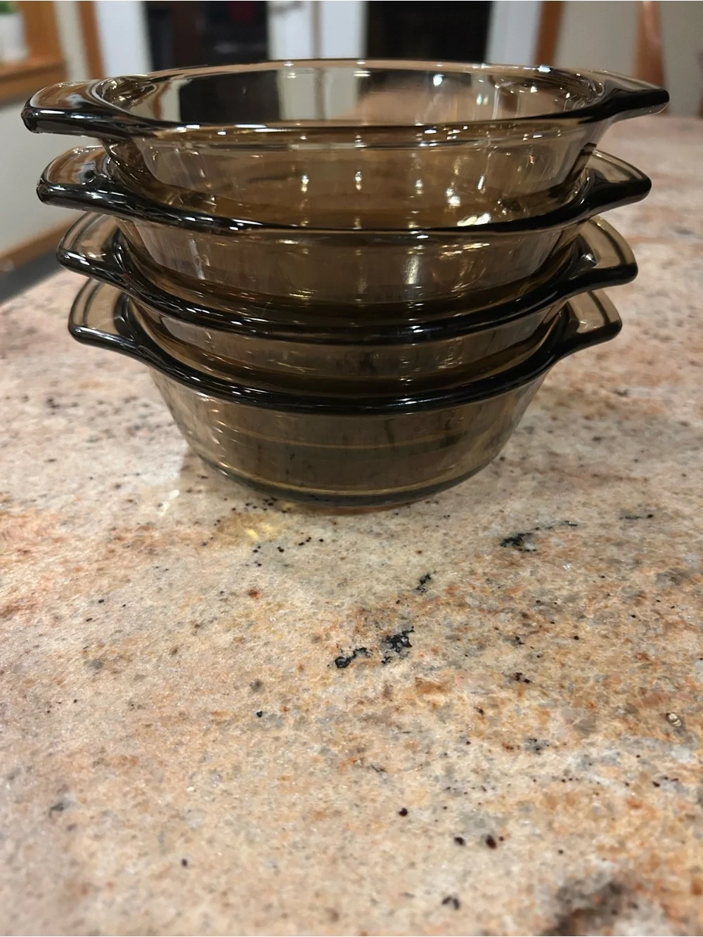 Anchor Hocking#1072 Set of 4 Amber Smoke Glass 12 oz Casserole Dishes 6.25” NWOT